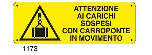 Attenzione ai carichi sospesi con carroponte in movimento - A - Alluminio 350x125 mm