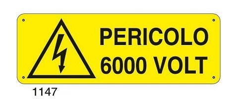 Pericolo 6000 volt - A - Alluminio 350x125 mm