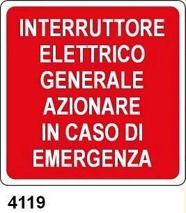 Interruttore elettrico generale azionare in caso di emergenza - C - Alluminio 230x230 mm - Conf 10 pz.