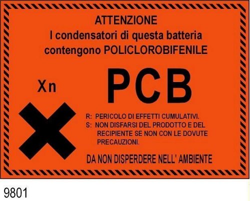 Condensatori di questa batteria contengono Policlorobifenile - B - Alluminio - 210x150 mm