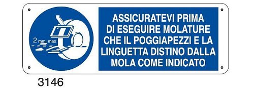 Assicuratevi prima di eseguire molature che il poggiapezzi e la linguetta distino dalla mola come indicato - C - Alluminio 330x500 mm