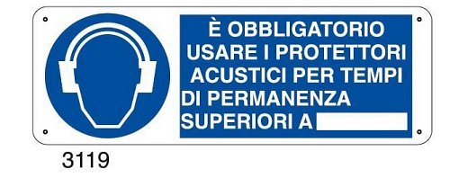 E' obbligatorio usare i protettori acustici per tempi di permanenza superiori a - C - Alluminio 330x500 mm - Conf 10 pz.