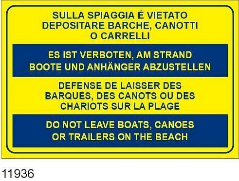Sulla spiaggia è vietato depositare barche, canotti o carrelli - AD - PVC Adesivo - Conf 10 pz.