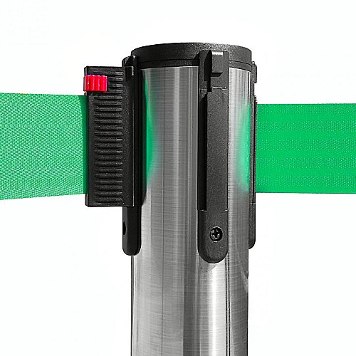 Colonnina Tendilinea Acciaio Lucido con base piatta - Nastro Verde