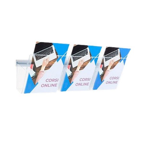 Portadepliant da Parete in Plexiglass con Barra da 53 a 106 cm e da 3 e 6 Tasche Formato A5