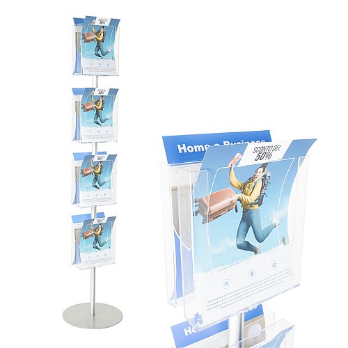 Espositore porta depliant autoportante bifacciale 8 tasche A4 verticale