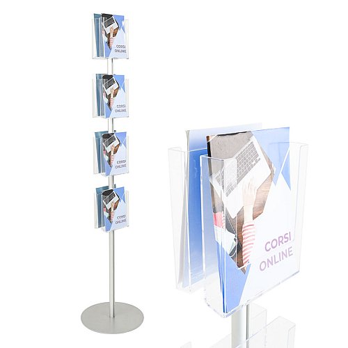Espositore porta depliant autoportante bifacciale 8 tasche A5 verticale