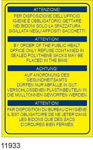 E' obbligatorio gettare nei bidoni solo spazzatura sigillata - AD - PVC Adesivo