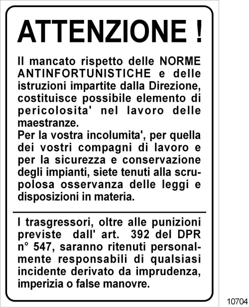 Osservanze delle norme antinfortunistiche - A - Alluminio - 250x350 mm