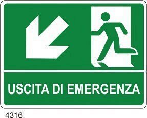 Uscita di emergenza freccia diagonale sinistra in basso