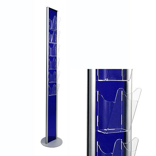 Espositore porta depliant bifacciale 12 tasche 1/3 A4 verticale - Fondo Blu trasparente