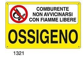 Comburente non avvicinarsi con fiamme libere-Ossigeno - A - Alluminio 500x330 mm - Conf 10 pz.