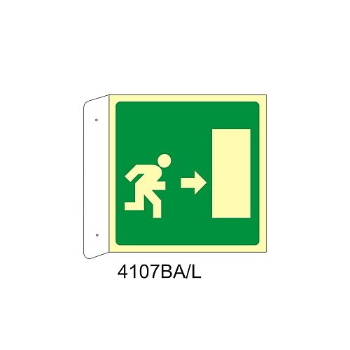 Percorso di emergenza destra - Alluminio - C - 230x230mm - Bifacciale a Bandiera - Luminescente - Conf.10 pz