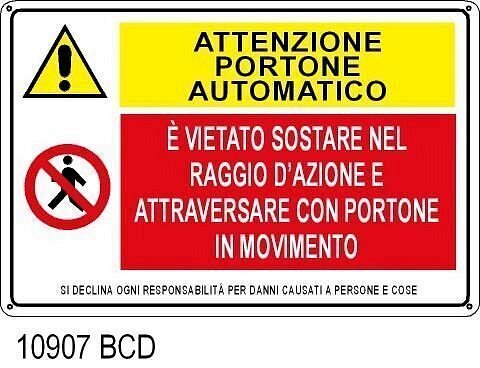 Attenzione portone automatico -Alluminio 165x250 mm