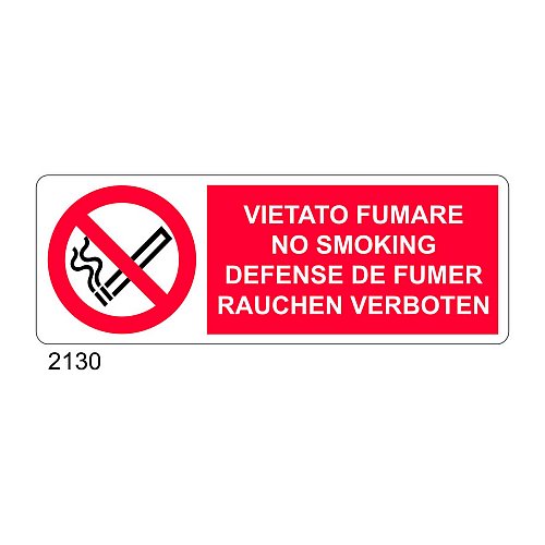 Vietato fumare, non smoking, defense de fumer, rauchen verboten - A - PVC adesivo 350x125 mm - Conf 10 pz.