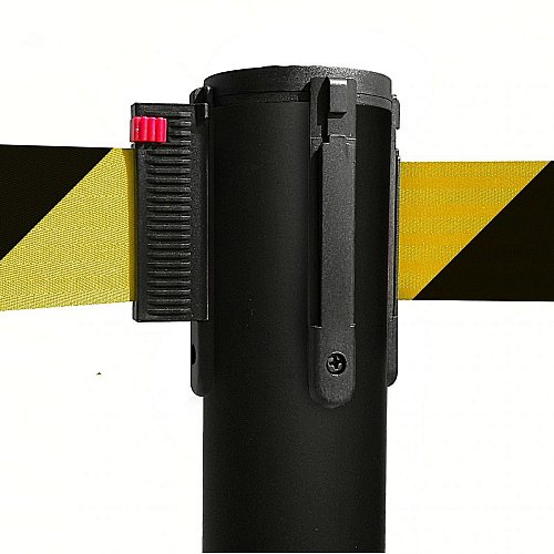 Colonnina Tendilinea nera con base piatta - Nastro Giallo/Nero
