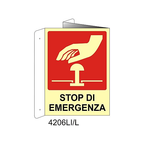 Stop di emergenza - Alluminio - B - 160x210mm - Bifacciale a Libro - Luminescente - Conf.10 pz